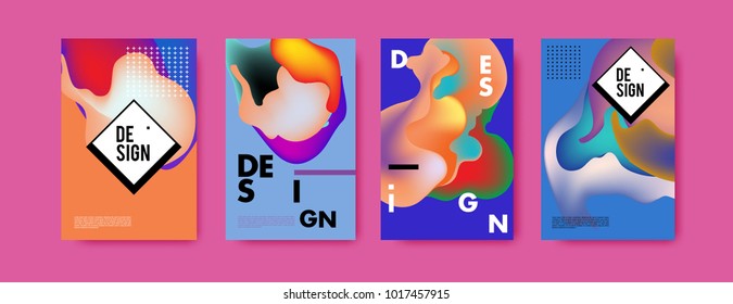Abstract colorful liquid and fluid colors background for poster design. Blue, yellow, red, orange, pink and green. Vector banner poster template in Eps10.