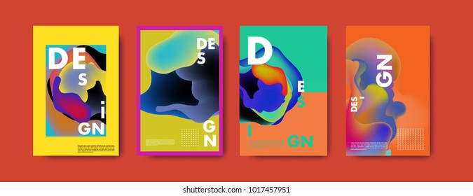 Abstract colorful liquid and fluid colors background for poster design. Blue, yellow, red, orange, pink and green. Vector banner poster template in Eps10.