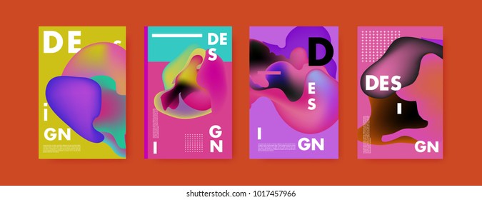 Abstract colorful liquid and fluid colors background for poster design. Blue, yellow, red, orange, pink and green. Vector banner poster template in Eps10.