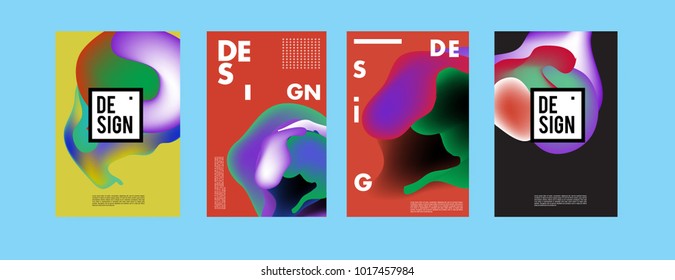Abstract colorful liquid and fluid colors background for poster design. Blue, yellow, red, orange, pink and green. Vector banner poster template in Eps10.