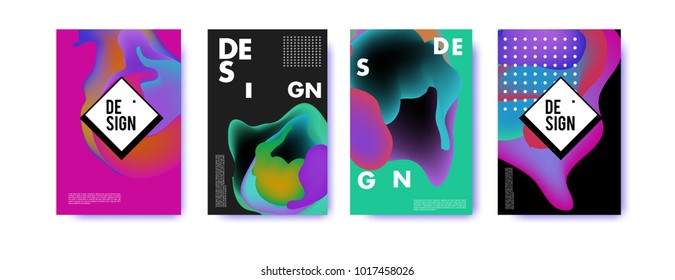 Abstract colorful liquid and fluid colors background for poster design. Blue, yellow, red, orange, pink and green. Vector banner poster template in Eps10.