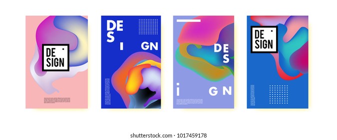 Abstract colorful liquid and fluid colors background for poster design. Blue, yellow, red, orange, pink and green. Vector banner poster template in Eps10.