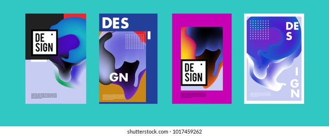 Abstract colorful liquid and fluid colors background for poster design. Blue, yellow, red, orange, pink and green. Vector banner poster template in Eps10.