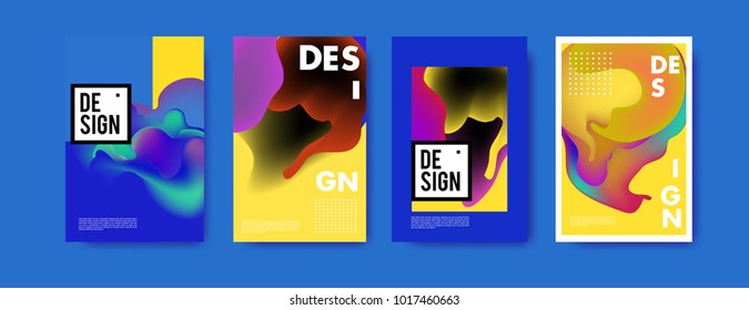 Abstract colorful liquid and fluid colors background for poster design. Blue, yellow, red, orange, pink and green. Vector banner poster template in Eps10.