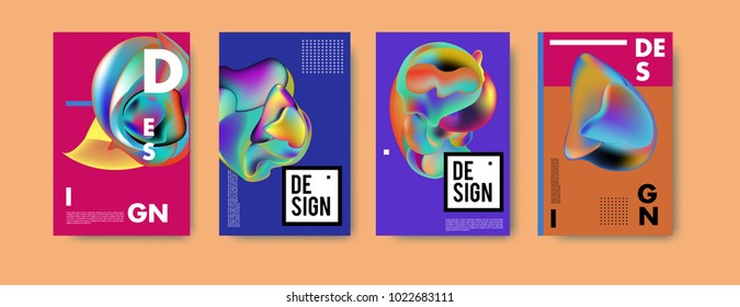 Abstract colorful liquid and fluid colors background for poster design. Blue, yellow, red, orange, pink and green. Vector banner poster template in Eps10.