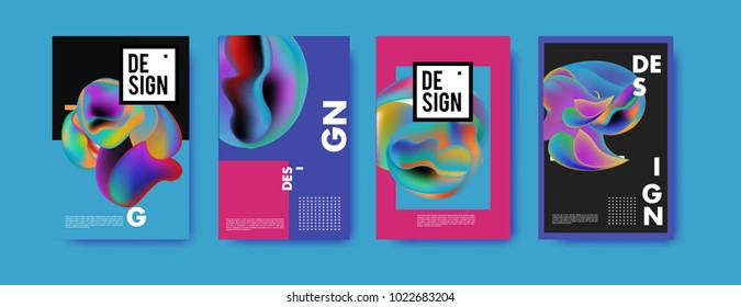 Abstract colorful liquid and fluid colors background for poster design. Blue, yellow, red, orange, pink and green. Vector banner poster template in Eps10.
