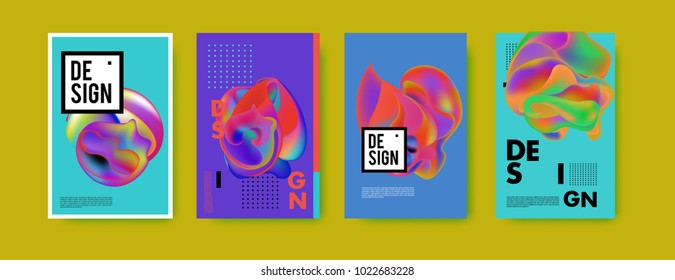 Abstract colorful liquid and fluid colors background for poster design. Blue, yellow, red, orange, pink and green. Vector banner poster template in Eps10.