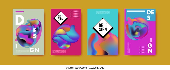 Abstract colorful liquid and fluid colors background for poster design. Blue, yellow, red, orange, pink and green. Vector banner poster template in Eps10.