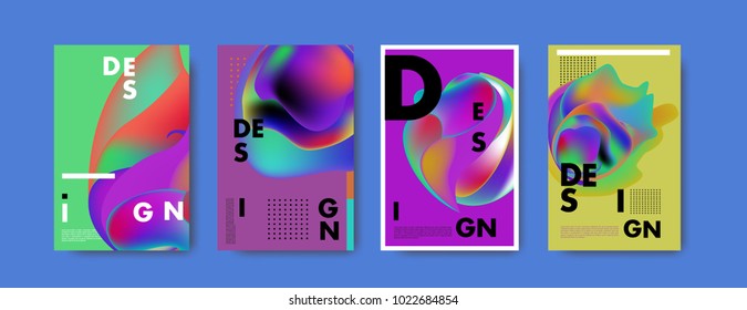 Abstract colorful liquid and fluid colors background for poster design. Blue, yellow, red, orange, pink and green. Vector banner poster template in Eps10.