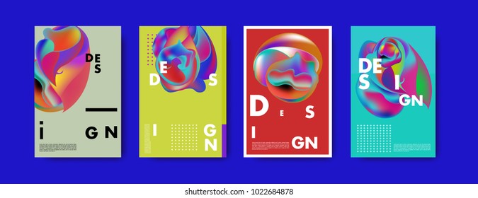 Abstract colorful liquid and fluid colors background for poster design. Blue, yellow, red, orange, pink and green. Vector banner poster template in Eps10.