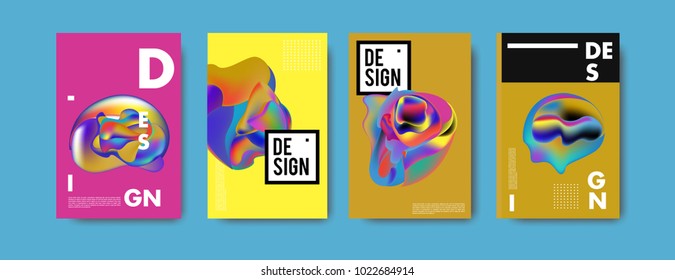 Abstract colorful liquid and fluid colors background for poster design. Blue, yellow, red, orange, pink and green. Vector banner poster template in Eps10.