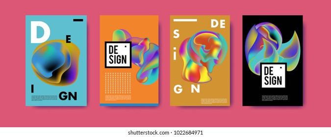 Abstract colorful liquid and fluid colors background for poster design. Blue, yellow, red, orange, pink and green. Vector banner poster template in Eps10.