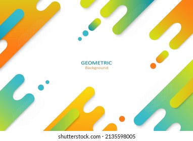 Abstract colorful liquid and fluid gradient shapes on white background. Geometric composition design with diagonal dynamic motion. Copy space for text. Vector Illustration.