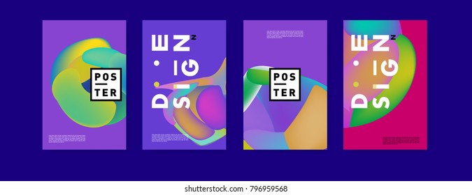 Abstract colorful liquid and fluid pattern background for poster design. Blue, yellow, red, orange, pink and green. Vector banner poster template in Eps10.