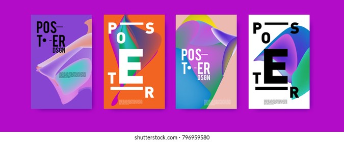 Abstract colorful liquid and fluid pattern background for poster design. Blue, yellow, red, orange, pink and green. Vector banner poster template in Eps10.