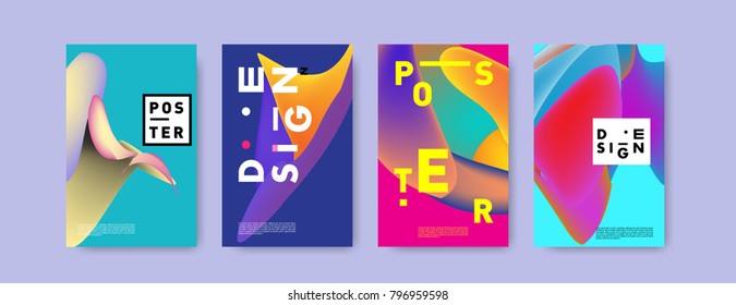 Abstract colorful liquid and fluid pattern background for poster design. Blue, yellow, red, orange, pink and green. Vector banner poster template in Eps10.