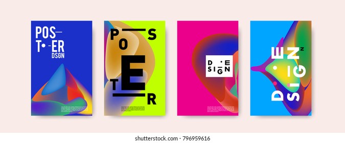 Abstract colorful liquid and fluid pattern background for poster design. Blue, yellow, red, orange, pink and green. Vector banner poster template in Eps10.