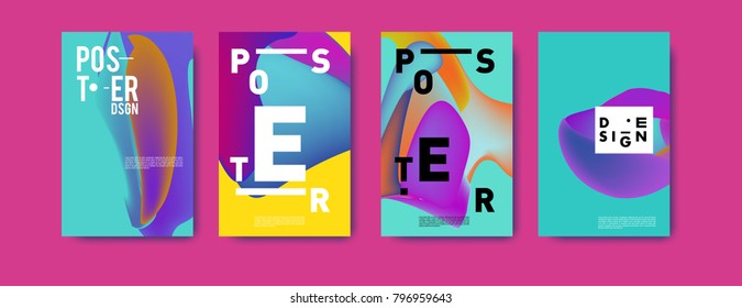 Abstract colorful liquid and fluid pattern background for poster design. Blue, yellow, red, orange, pink and green. Vector banner poster template in Eps10.