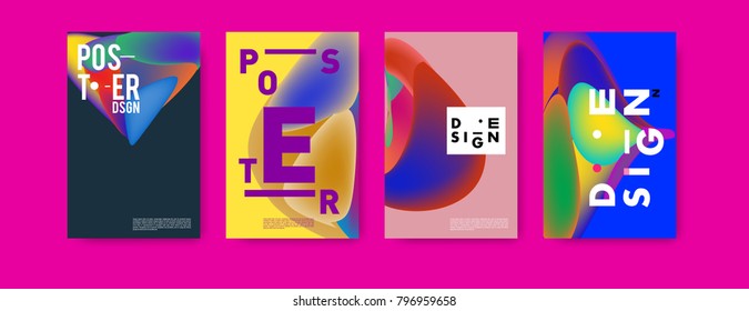 Abstract colorful liquid and fluid pattern background for poster design. Blue, yellow, red, orange, pink and green. Vector banner poster template in Eps10.