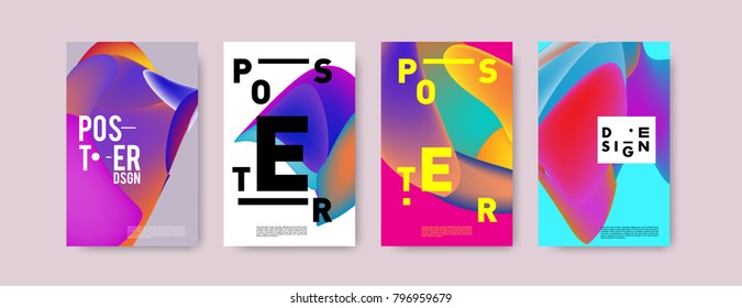 Abstract colorful liquid and fluid pattern background for poster design. Blue, yellow, red, orange, pink and green. Vector banner poster template in Eps10.