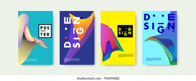 Abstract colorful liquid and fluid pattern background for poster design. Blue, yellow, red, orange, pink and green. Vector banner poster template in Eps10.