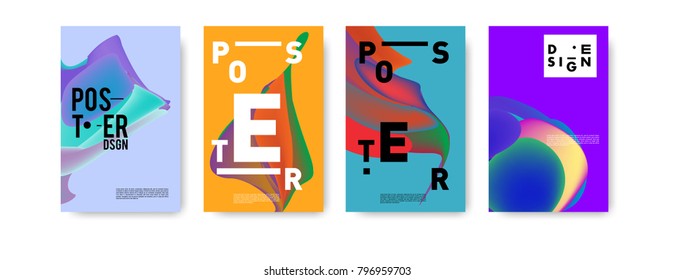 Abstract colorful liquid and fluid pattern background for poster design. Blue, yellow, red, orange, pink and green. Vector banner poster template in Eps10.