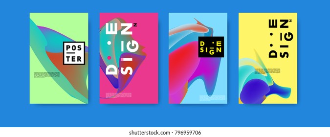 Abstract colorful liquid and fluid pattern background for poster design. Blue, yellow, red, orange, pink and green. Vector banner poster template in Eps10.