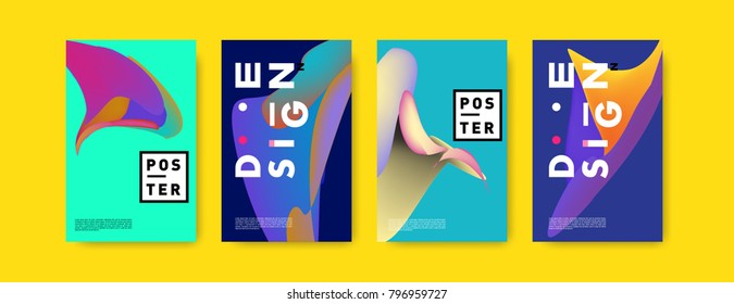 Abstract colorful liquid and fluid pattern background for poster design. Blue, yellow, red, orange, pink and green. Vector banner poster template in Eps10.