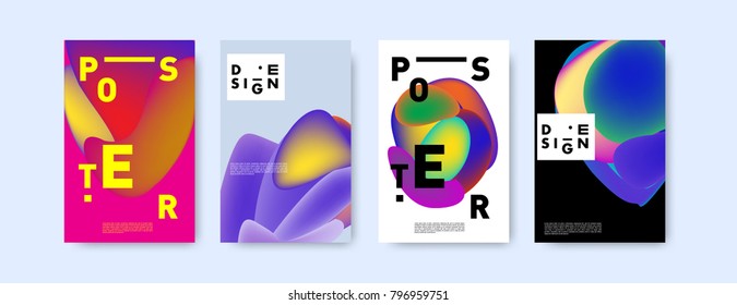 Abstract colorful liquid and fluid pattern background for poster design. Blue, yellow, red, orange, pink and green. Vector banner poster template in Eps10.