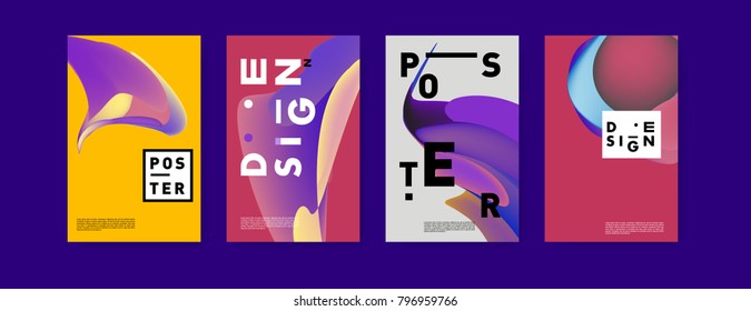 Abstract colorful liquid and fluid pattern background for poster design. Blue, yellow, red, orange, pink and green. Vector banner poster template in Eps10.