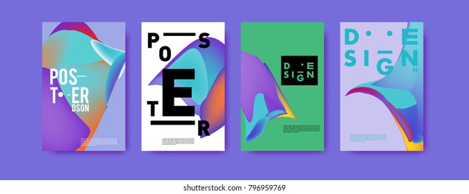 Abstract colorful liquid and fluid pattern background for poster design. Blue, yellow, red, orange, pink and green. Vector banner poster template in Eps10.