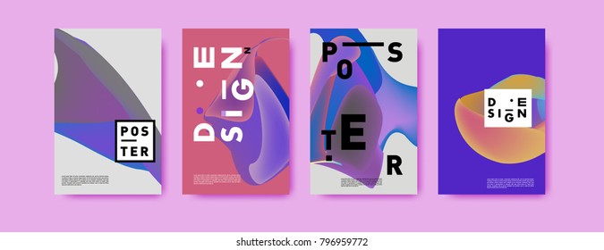 Abstract colorful liquid and fluid pattern background for poster design. Blue, yellow, red, orange, pink and green. Vector banner poster template in Eps10.