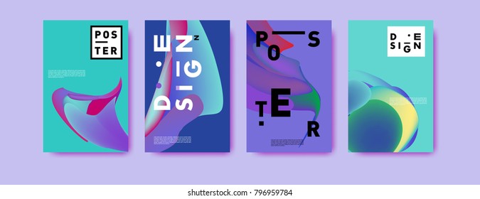 Abstract colorful liquid and fluid pattern background for poster design. Blue, yellow, red, orange, pink and green. Vector banner poster template in Eps10.