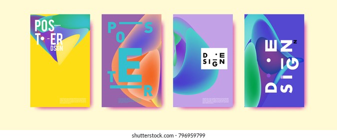 Abstract colorful liquid and fluid pattern background for poster design. Blue, yellow, red, orange, pink and green. Vector banner poster template in Eps10.