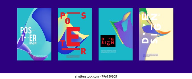 Abstract colorful liquid and fluid pattern background for poster design. Blue, yellow, red, orange, pink and green. Vector banner poster template in Eps10.