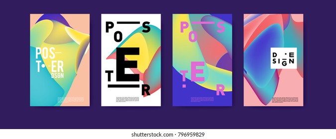 Abstract colorful liquid and fluid pattern background for poster design. Blue, yellow, red, orange, pink and green. Vector banner poster template in Eps10.