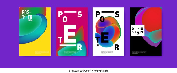 Abstract colorful liquid and fluid pattern background for poster design. Blue, yellow, red, orange, pink and green. Vector banner poster template in Eps10.