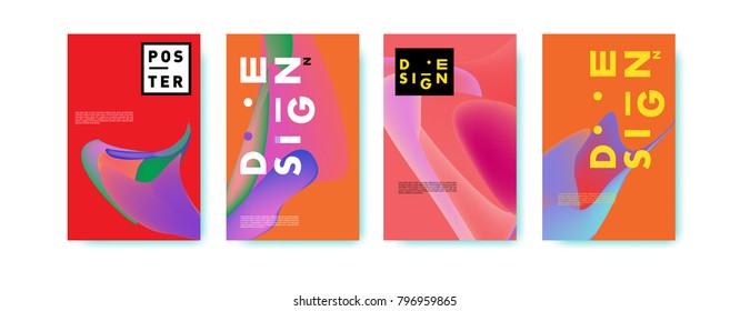 Abstract colorful liquid and fluid pattern background for poster design. Blue, yellow, red, orange, pink and green. Vector banner poster template in Eps10.