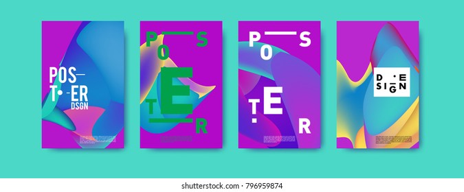 Abstract colorful liquid and fluid pattern background for poster design. Blue, yellow, red, orange, pink and green. Vector banner poster template in Eps10.