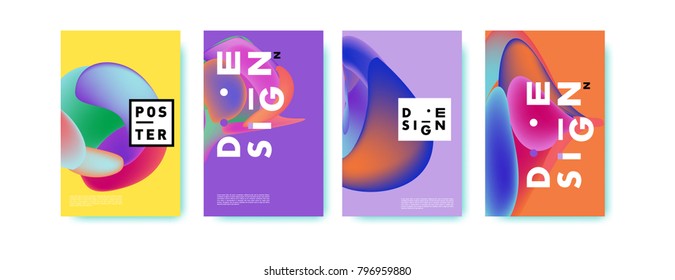 Abstract colorful liquid and fluid pattern background for poster design. Blue, yellow, red, orange, pink and green. Vector banner poster template in Eps10.