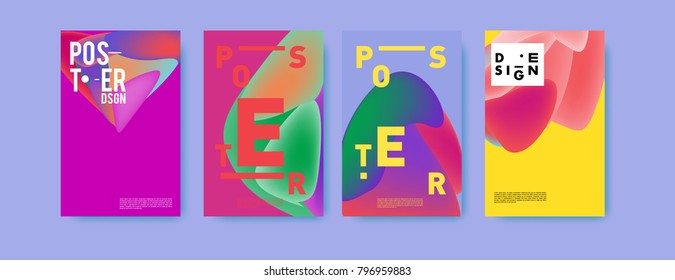 Abstract colorful liquid and fluid pattern background for poster design. Blue, yellow, red, orange, pink and green. Vector banner poster template in Eps10.