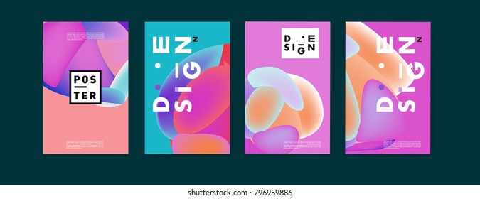 Abstract colorful liquid and fluid pattern background for poster design. Blue, yellow, red, orange, pink and green. Vector banner poster template in Eps10.