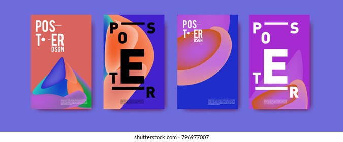 Abstract colorful liquid and fluid pattern background for poster design. Blue, yellow, red, orange, pink and green. Vector banner poster template in Eps10.