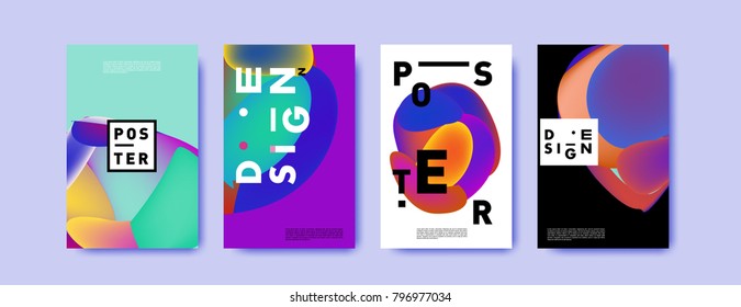 Abstract colorful liquid and fluid pattern background for poster design. Blue, yellow, red, orange, pink and green. Vector banner poster template in Eps10.