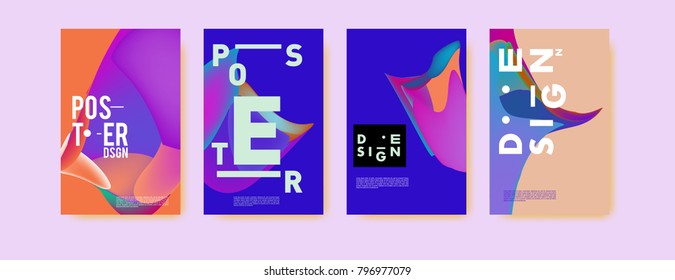 Abstract colorful liquid and fluid pattern background for poster design. Blue, yellow, red, orange, pink and green. Vector banner poster template in Eps10.