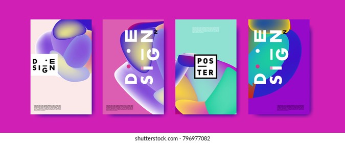 Abstract colorful liquid and fluid pattern background for poster design. Blue, yellow, red, orange, pink and green. Vector banner poster template in Eps10.
