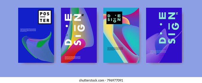 Abstract colorful liquid and fluid pattern background for poster design. Blue, yellow, red, orange, pink and green. Vector banner poster template in Eps10.