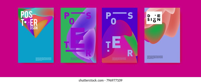 Abstract colorful liquid and fluid pattern background for poster design. Blue, yellow, red, orange, pink and green. Vector banner poster template in Eps10.