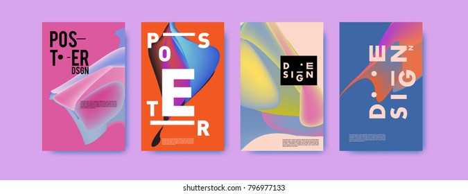 Abstract colorful liquid and fluid pattern background for poster design. Blue, yellow, red, orange, pink and green. Vector banner poster template in Eps10.