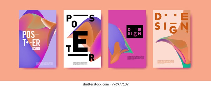 Abstract colorful liquid and fluid pattern background for poster design. Blue, yellow, red, orange, pink and green. Vector banner poster template in Eps10.